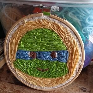 Handcrafted Ninja Turtle Leonardo Embroidery Hoop Art